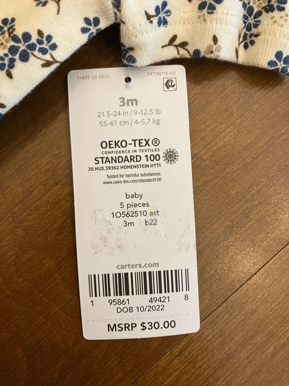 Carter's Baby Floral Short-Sleeve Five-Piece Bodysuit Set- Cream, Blue, Brown - Picture 7 of 9